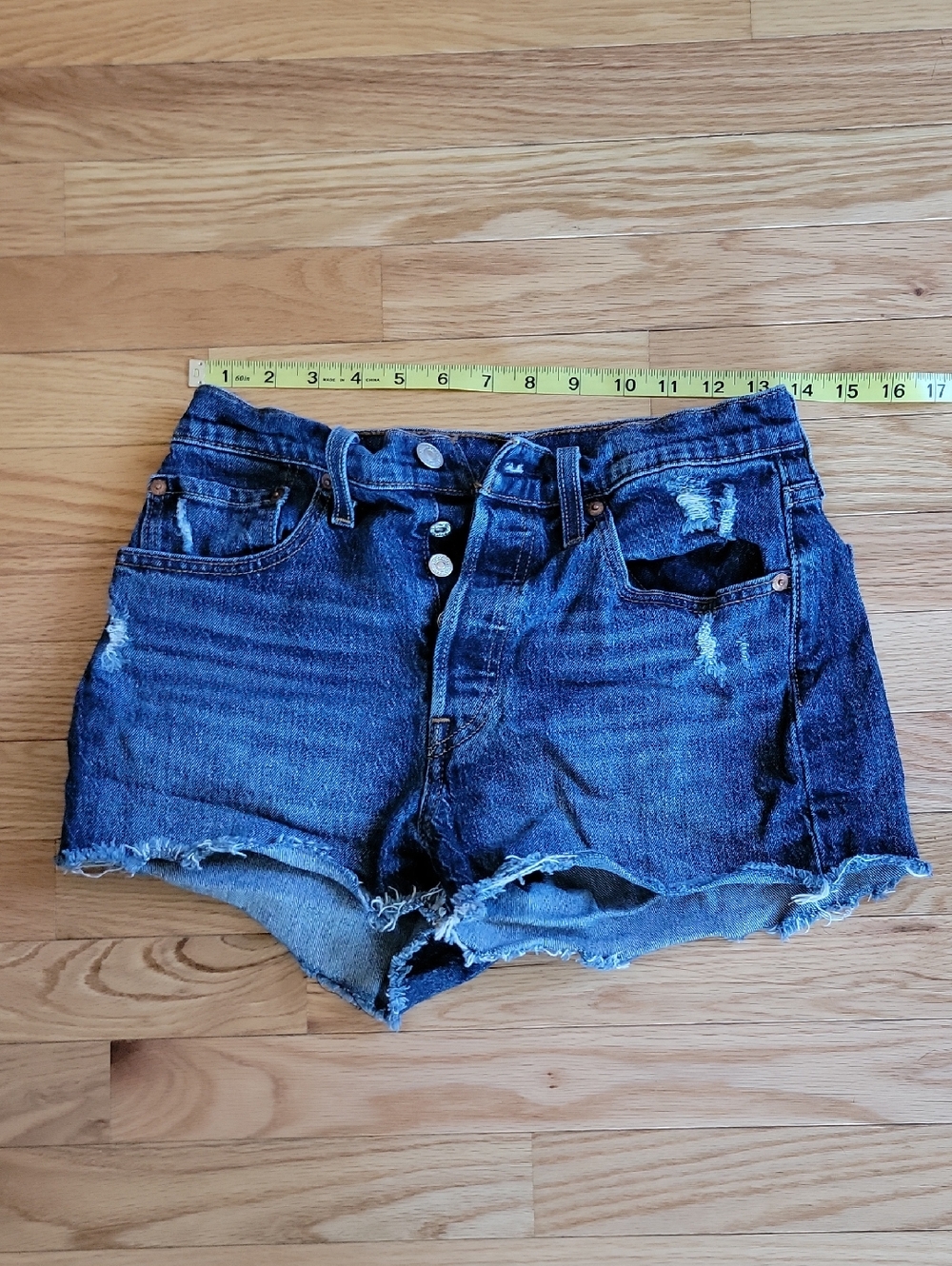 Levi's Dark Blue Distressed Denim Cutoff Shorts